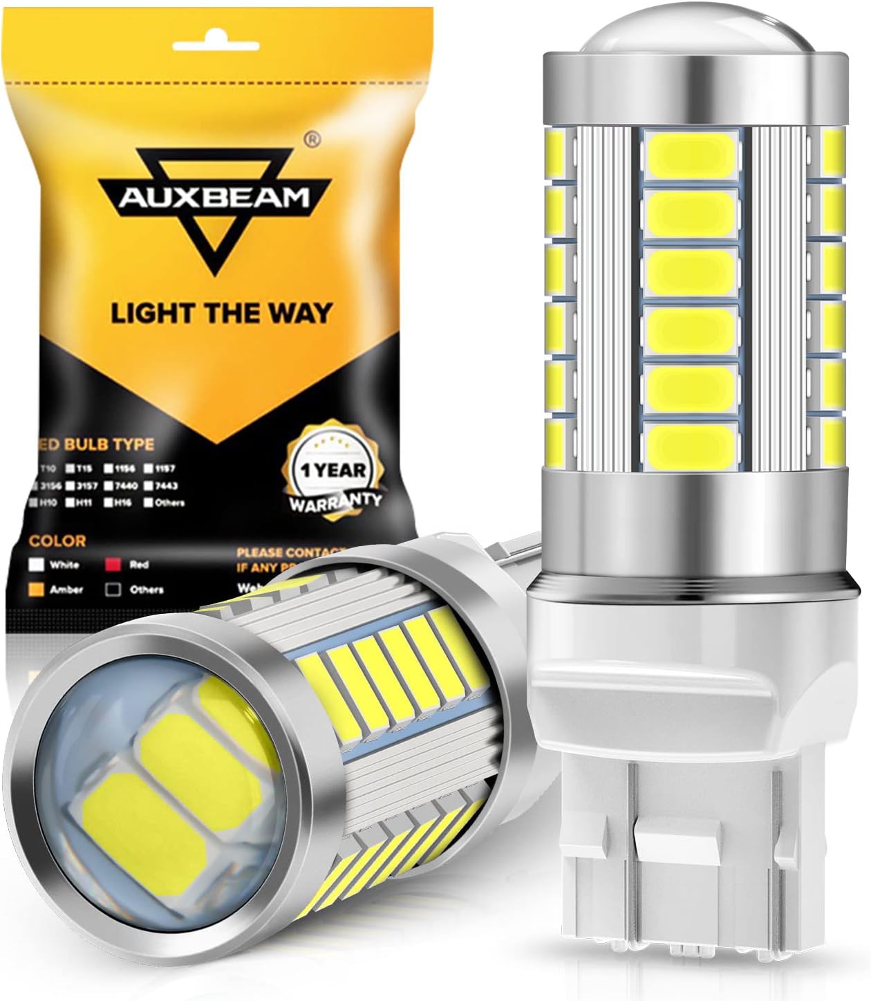 7443 Reverse Light Bulbs, Super Bright 6500K White T20 LED Bulbs for Backup Reverse Lights, 33-SMD LED Chips with Projector, Pack of 2