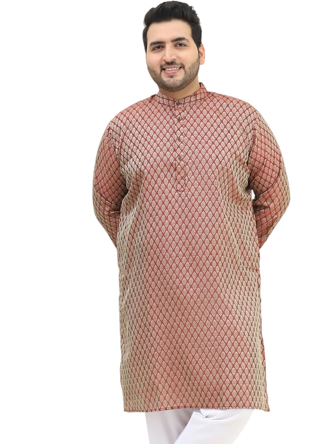 Sojanya Plus (Since 1958) Men's Silk Blend Maroon Self Design Only Long Kurta