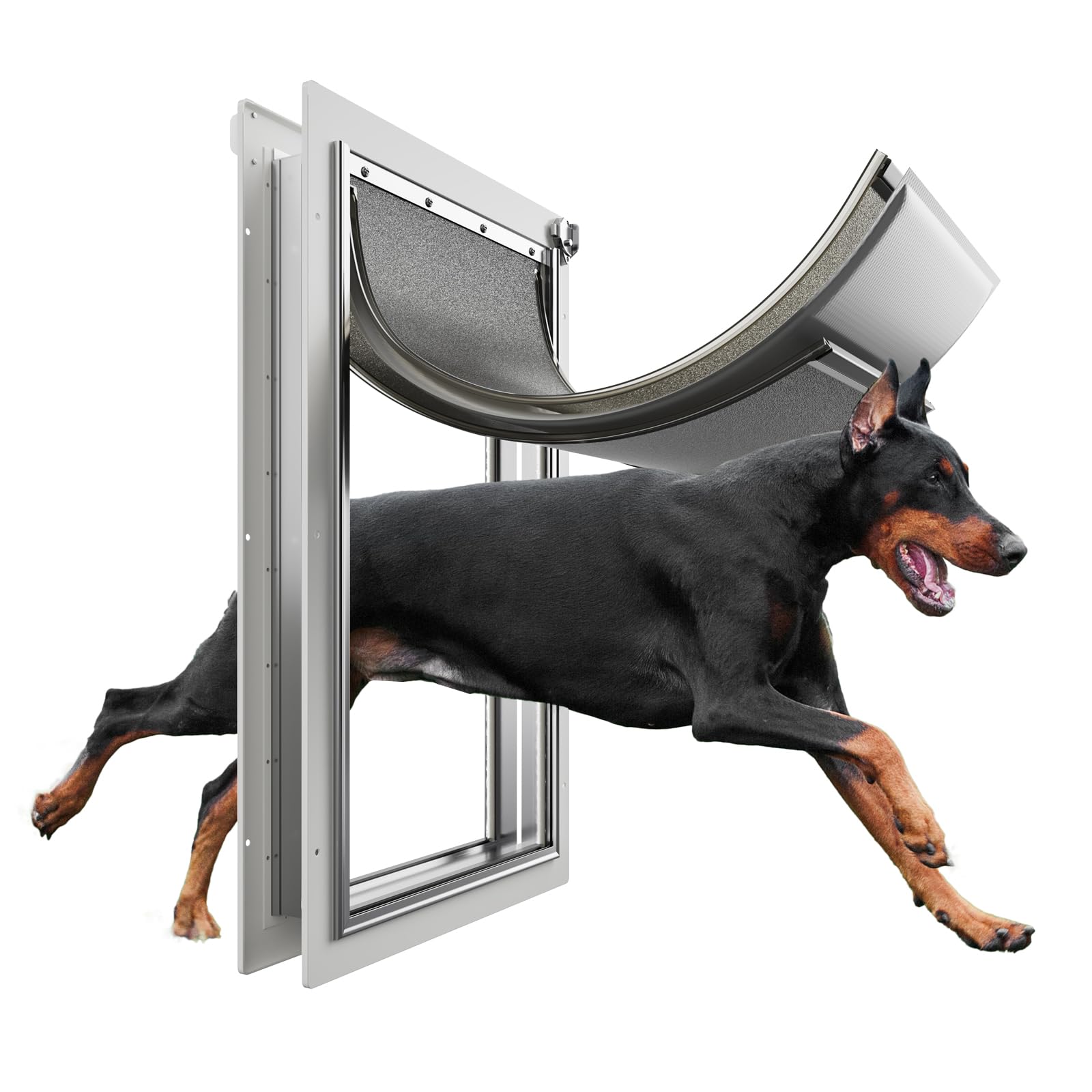 Extra Large Dog Door for Exterior Door, Up to 220 lbs, Doggy Door with 3 Flaps Opening 13.4" x 23.1", Aluminum Frame, Metal Closing Panel and Lock, XL Dog Door for Exterior Doors