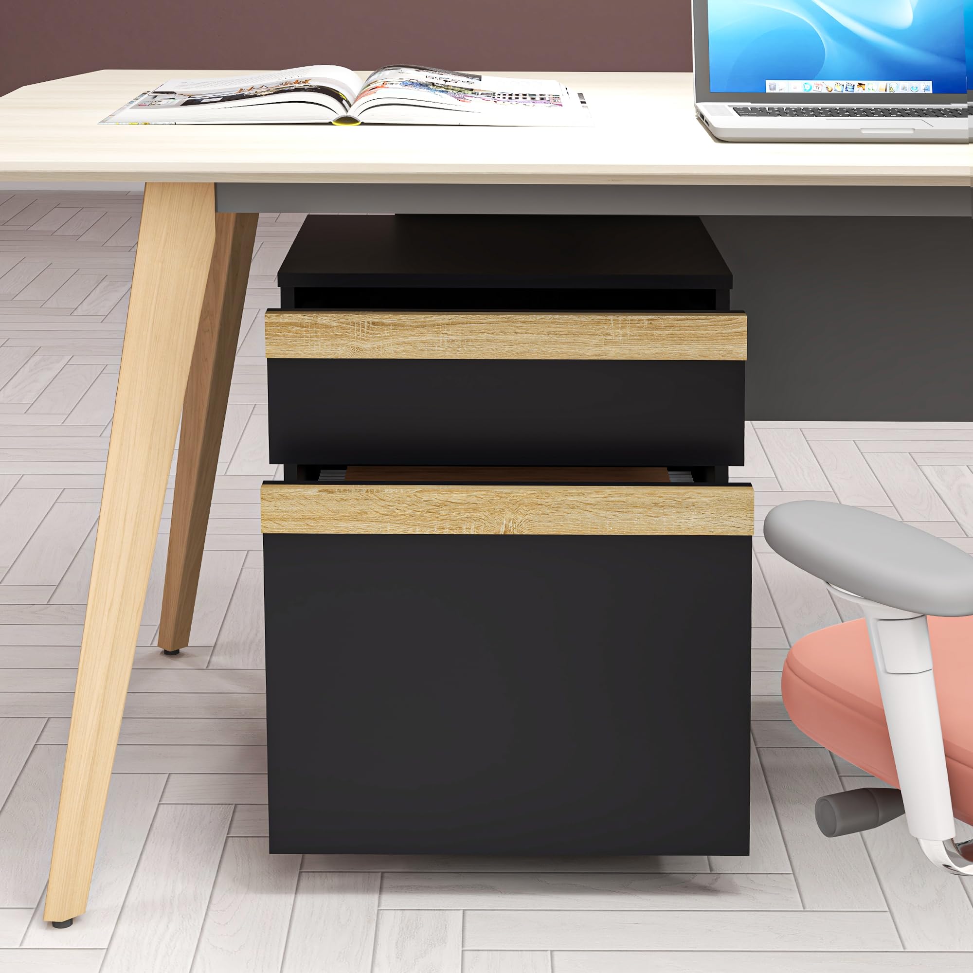Vinsetto Ufficio piedistallo su ruote mobile con 2 cassetti estraibili classificatore 48 x 40 x 59,5 cm nero