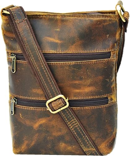 Bolso bandolera pequeño para mujer, de cuero, a la moda, bolso cruzado de hombro, de viaje, vintage, hecho a mano, Marrón, Pequeña