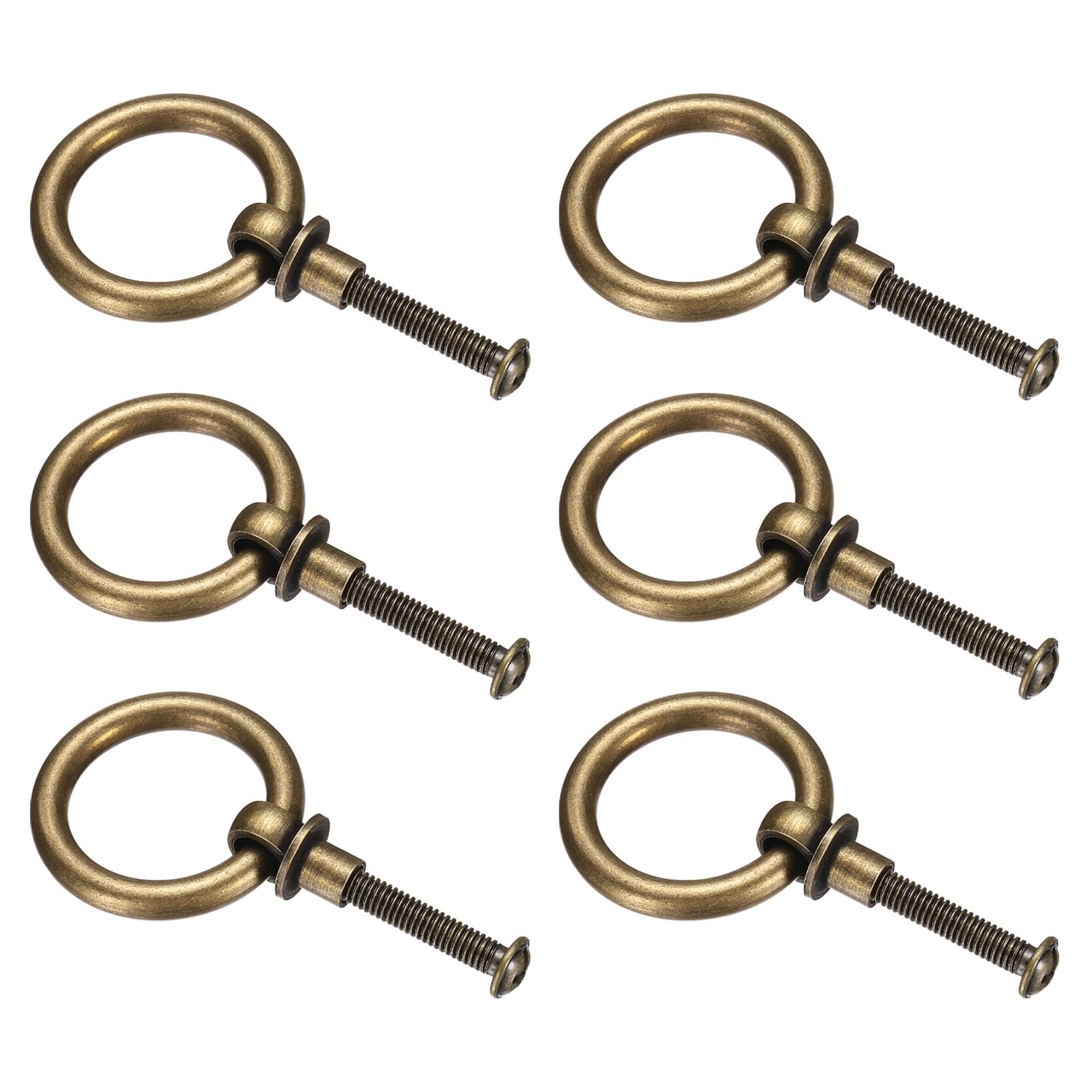 sourcing map 6Pcs 1.18 Inch Brass Drawer Pulls and Knobs Cupboard Cabinet Drawer Rings Pulls Knob with Screws for Dresser Cabinet Closet Cupboard, Bronze