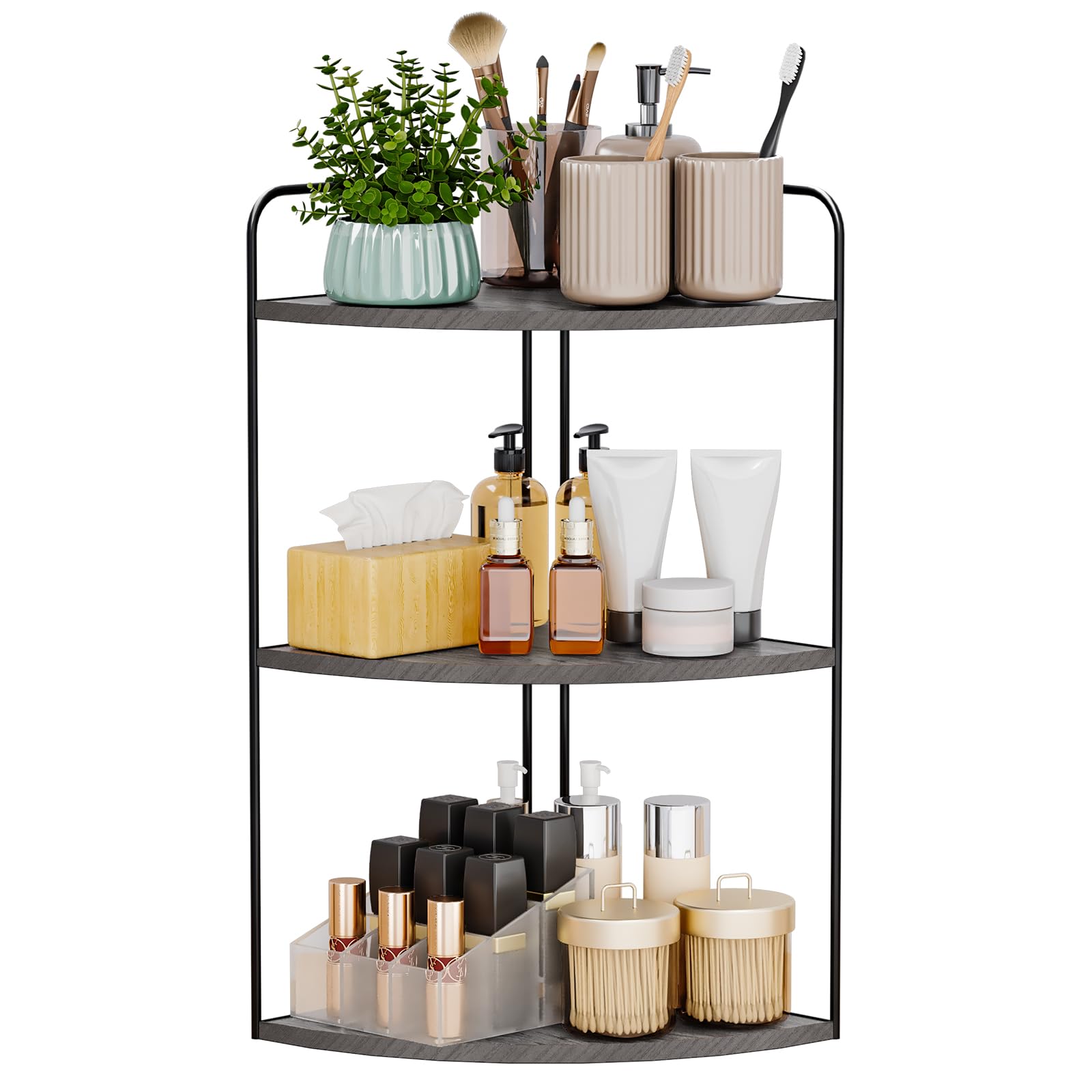 Forest Angle Bathroom Counter Organizer,Countertop Organizer,Vanity Organizers,Bathroom Storage,Bathroom Sink Caddy,Counter Shelf,Corner Counter,Corner Shelves(Black-Grey)
