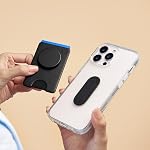 PopSockets PopWallet+ avec swappable PopTop: Poignée de téléphone, support de téléphone et portefeuille pour cartes, amovible, noir