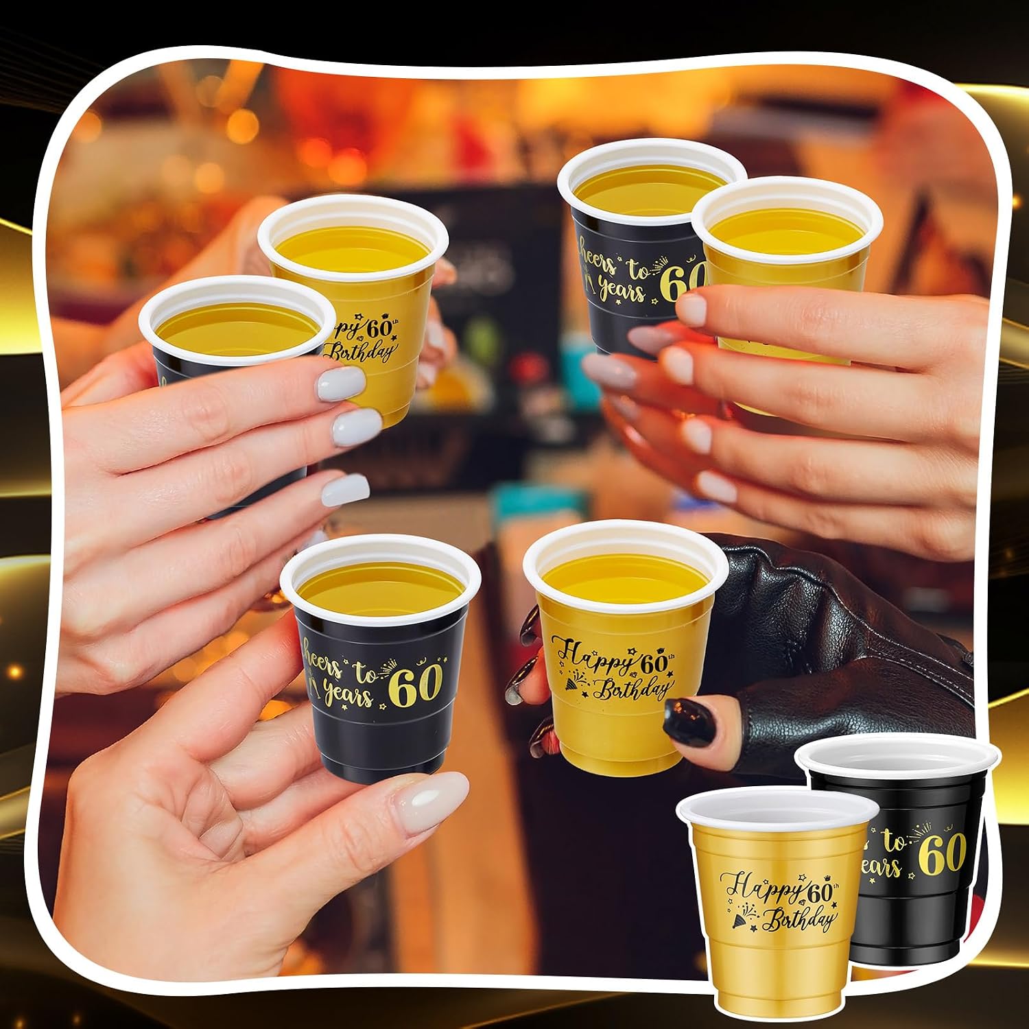 Ziliny 100 Pcs 60th Birthday Plastic Shot Glasses 2 oz Cheers to 60 Years Disposable Cups Bulk for Women Men Happy Birthday Anniversary Wedding Party Decorations Favors