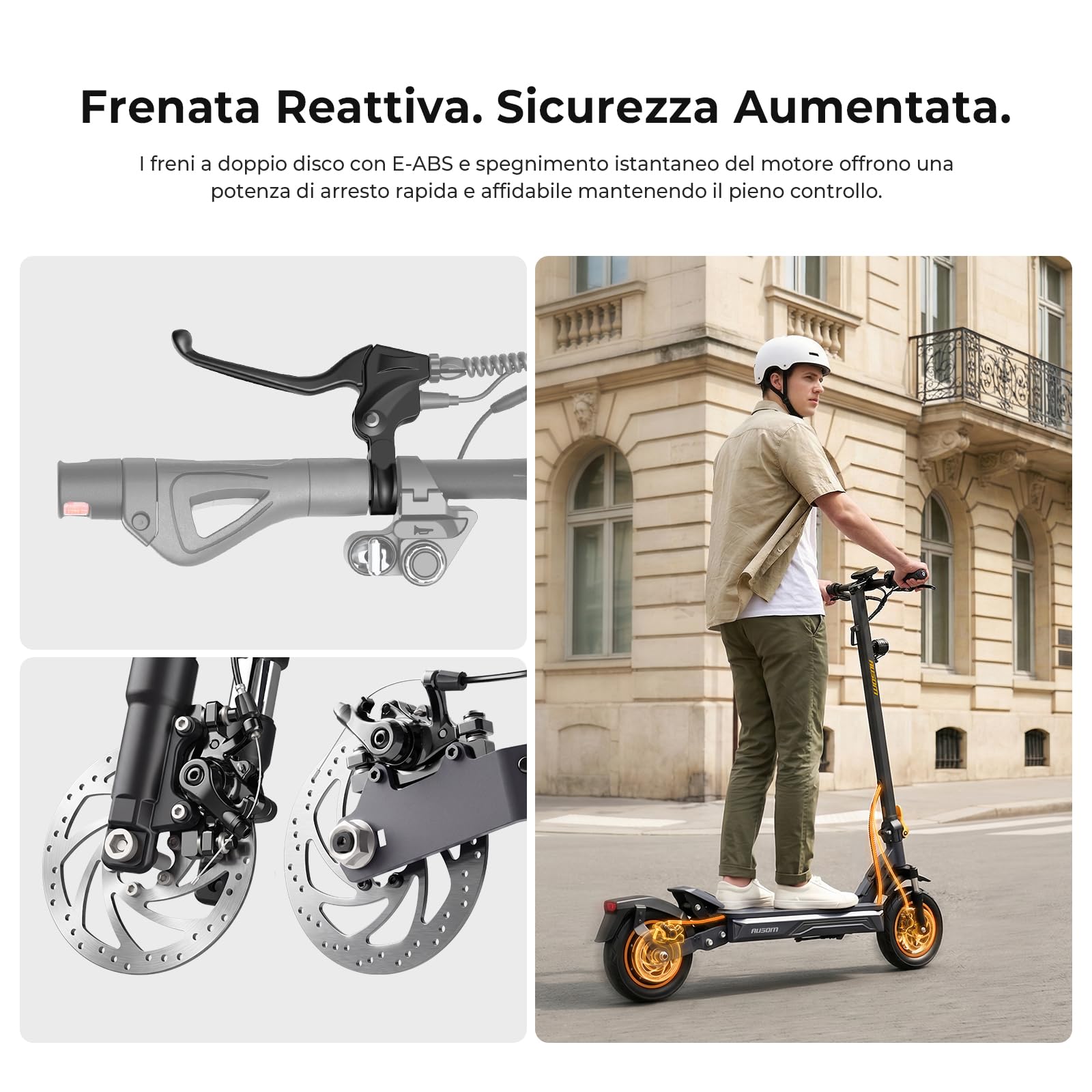 Monopattino Elettrico, Ausom K20/K20 Pro, 90KM /70KM Autonomia, Sospensione ShocFree, Pneumatici 10" Antiforatura, Freni a Disco+E-ABS