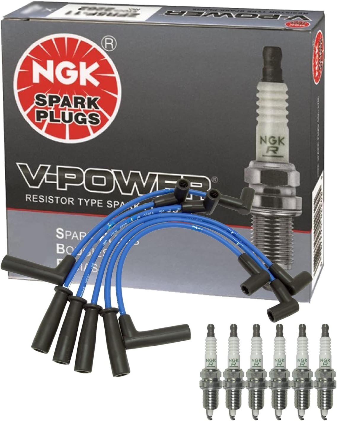 NGK Wire & 6 V-Power Spark Plugs Kit For Jeep Wrangler Cherokee 4.0 L6