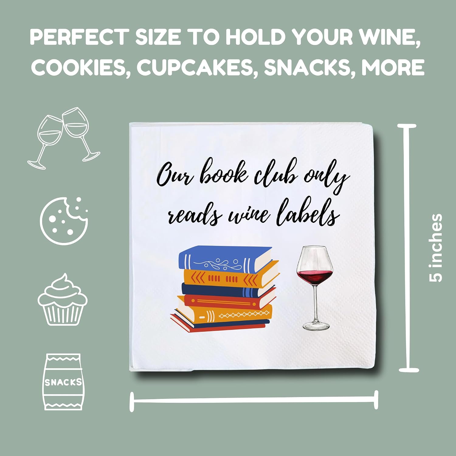 Book Club Cocktail Napkins, 50 Pack, 'Our Book Club Only Reads Wine Labels' Quote, Gifts for Women, Wine Night Party Decorations or Favors