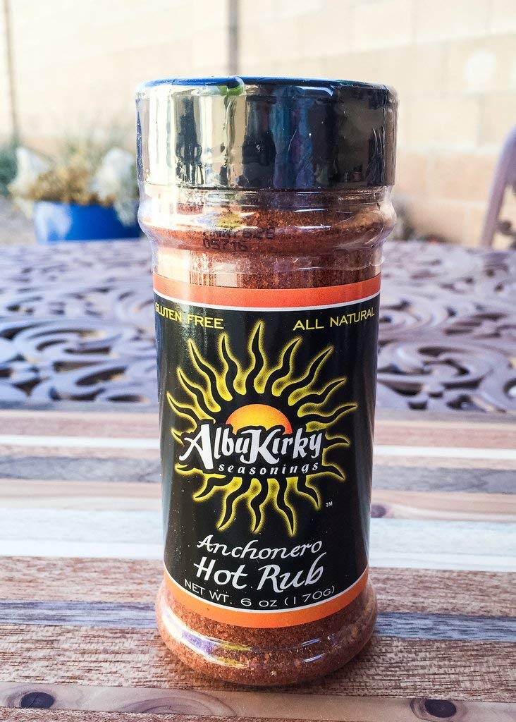 AlbuKirky Seasonings Anchonero Hot Rub - Ancho Chiles and Habanero Peppers, Gluten Free, No MSG - 6 Ounce