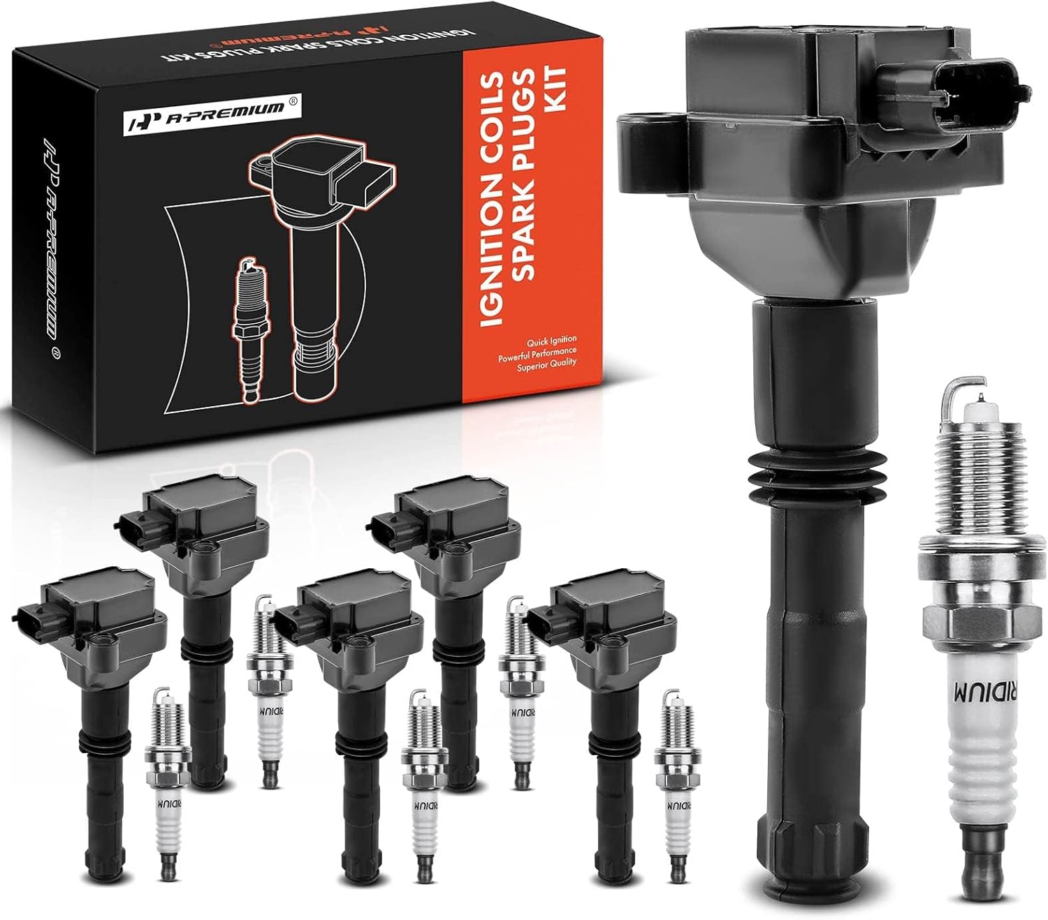A-Premium Ignition Coils and Spark Plugs Kits Compatible with Porsche 911 1999-2005 2007-2009 2011, Boxster 1997-2005, 3.4L 3.6L 6-PC Set