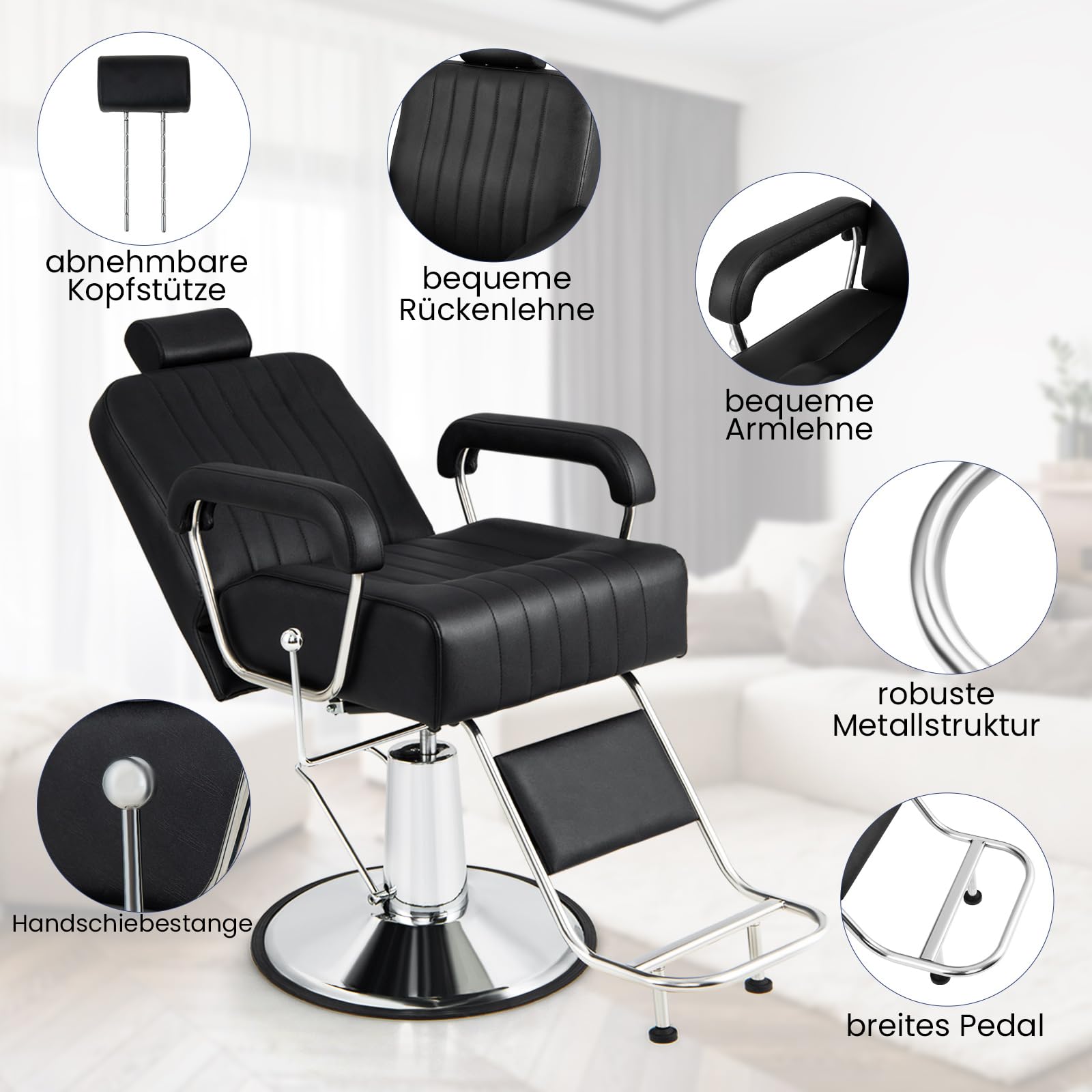 RELAX4LIFE Friseurstuhl mit Hydraulischer Pumpe, Salonstuhl Kippbar Höhenverstellbar 360° Drehbar, bis 150kg