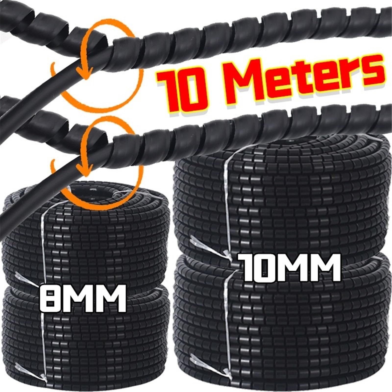 Spirale Cavi Elettrici 10/2M Copertura Protettiva Protezione Del Cavo Guaina A Spirale Avvolta Filo Flessibile Organizzatore di Linea 8 MILLIMETRI 10 Nero Wrap tubo Forniture(8mm,10M-(5 Rolls))