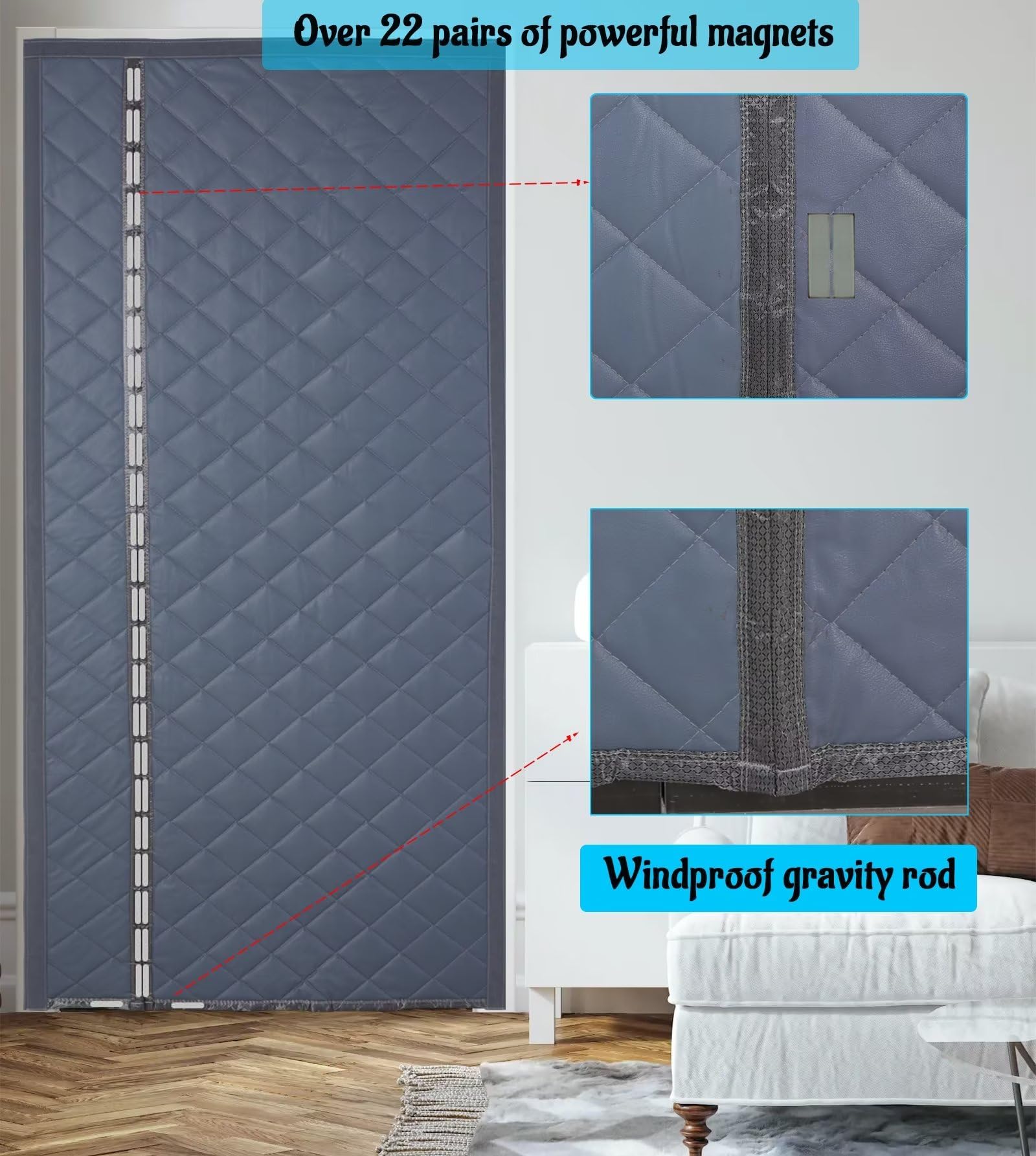 Magnetyczna izolowana termicznie zasłona na drzwi, PU wodoodporna magnetyczna zasłona cieplna samouszczelniająca izolacja wiatroszczelna pyłoszczelna ochrona prywatności do kuchni balkonu