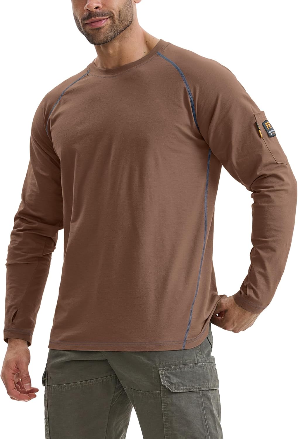 WORKWEYA FR Shirts for Men 6OZ Light Weight Welding Shirts Thumb Hole Stretch Breathable NFPA2112 CAT2 for Summer