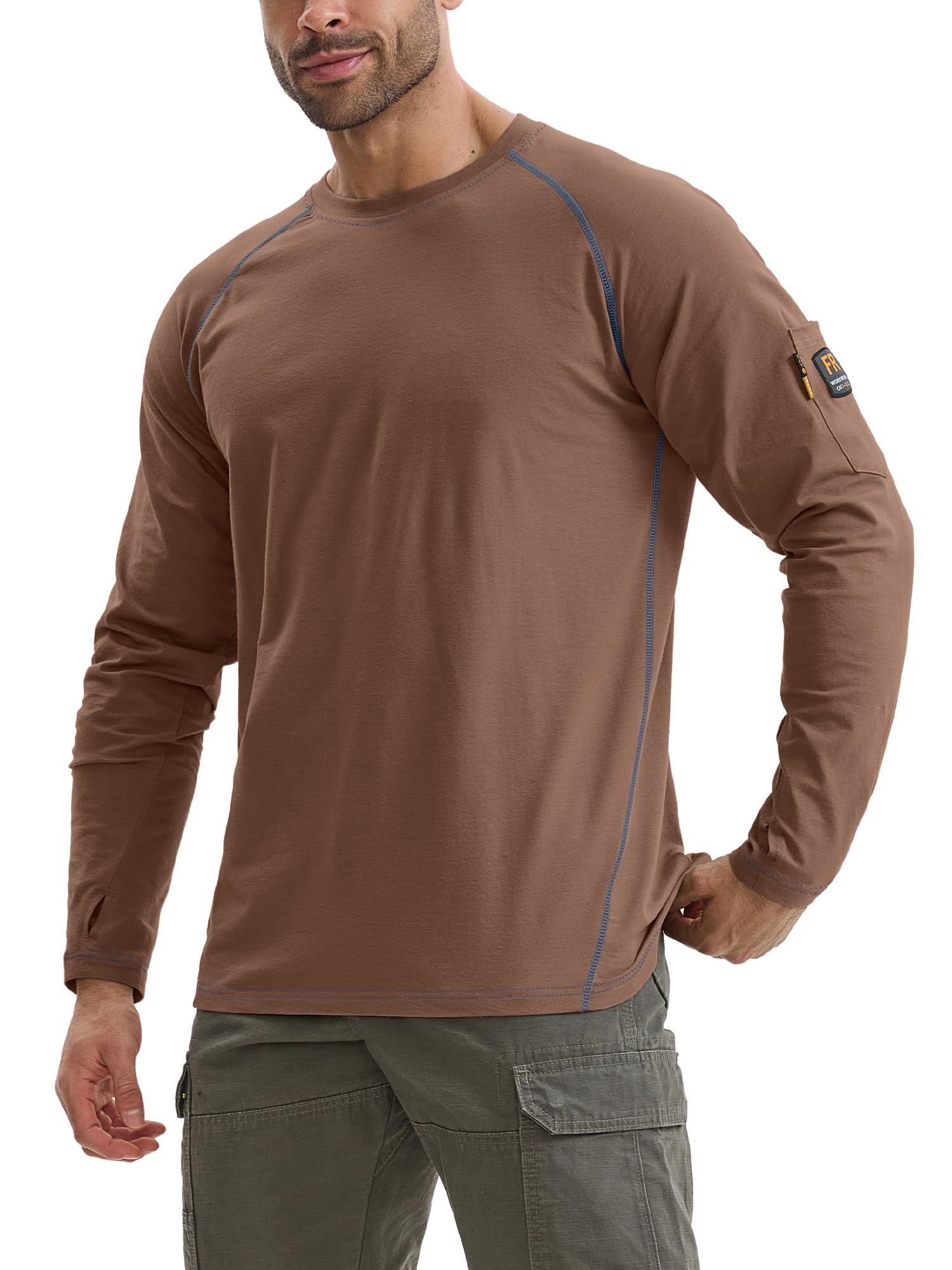 WORKWEYA FR Shirts for Men 6OZ Light Weight Welding Shirts Thumb Hole Stretch Breathable NFPA2112 CAT2 for Summer