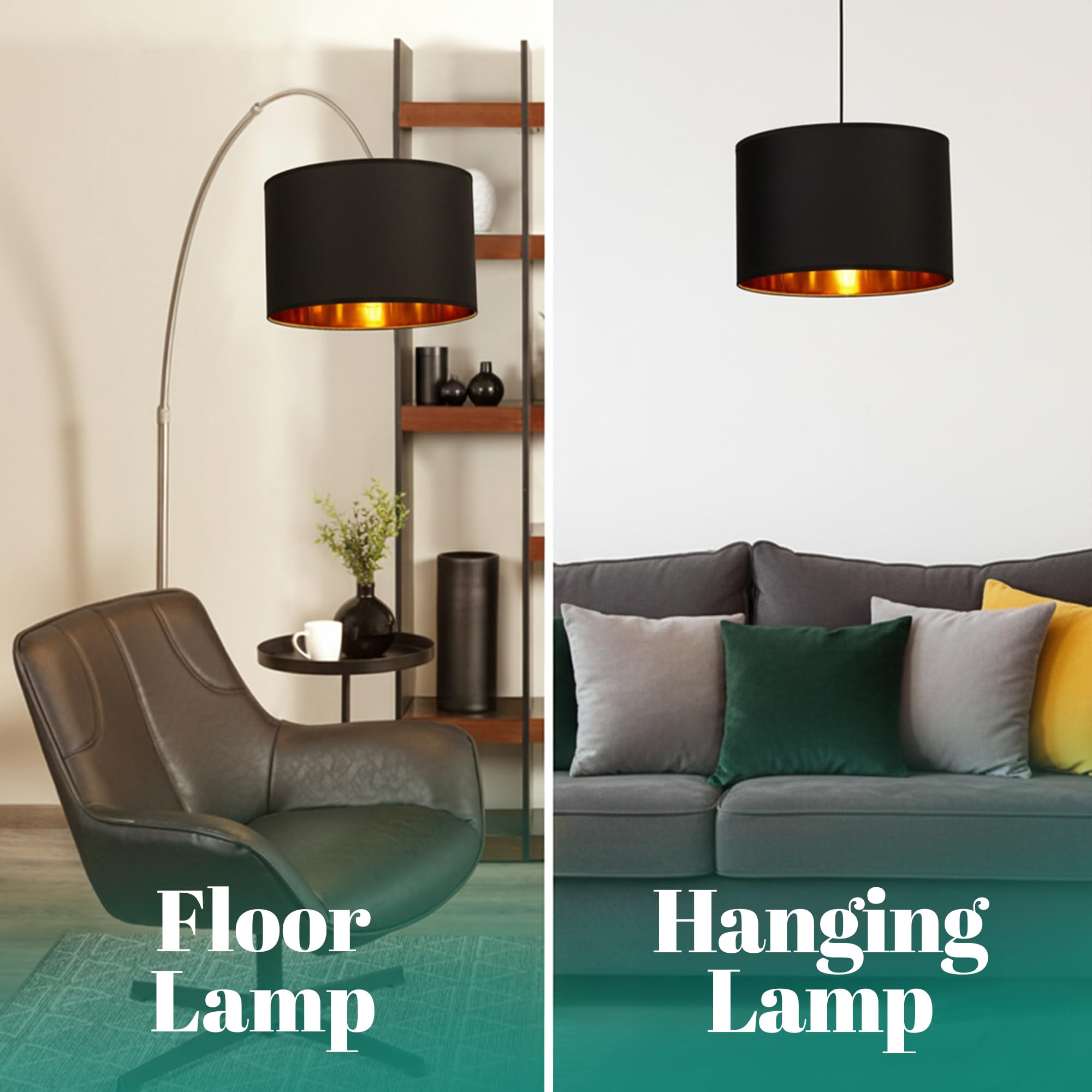 GIGGI Fabric Lamp Shades with Golden Inner, 8" Black Lampshades for Ceiling Lights, Table Lamps & Floor Lamps, Light Shade Ceiling for Living Room, Bedroom, Kitchen, Hallway, Home Décor (Black, 8") — view 6