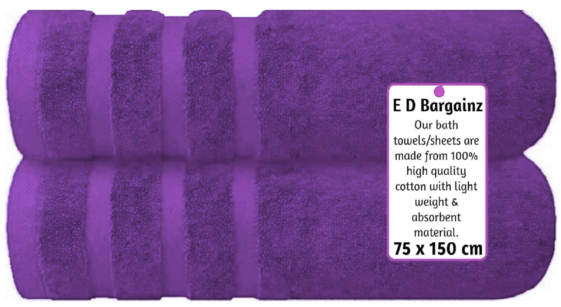 EDB Luxury Large Bath Sheet (Pack of 2, Pack of 4) Super Soft 100% Egyptian Cotton 75 x 150 cm High Absorbent & Quick Dry Big Bath Sheets Bathroom Towels 500-GSM (Purple, 2) - Image 3