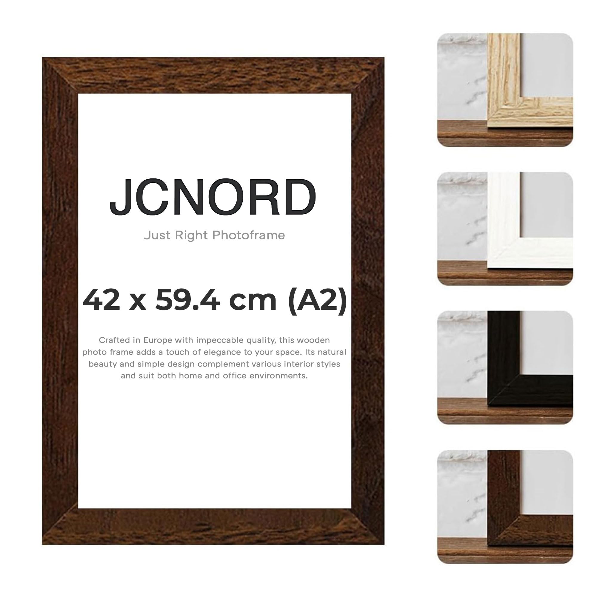 JCNORD MDF Walnut Wooden Picture Frame A2 (42x59.4 cm) with Shatterproof Acrylic Glass, 42 x 59.4 cm