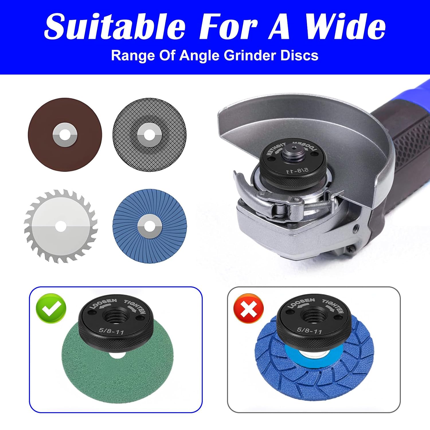 Angle Grinder Flange Nut with 5/8"-11 Thread, Quick Release Locking Nut Tool-Free Replacement, Universal Fit for 4.5" 5" Angle Grinders, Heavy Duty Carbon Steel Grinder Accessories (Black)