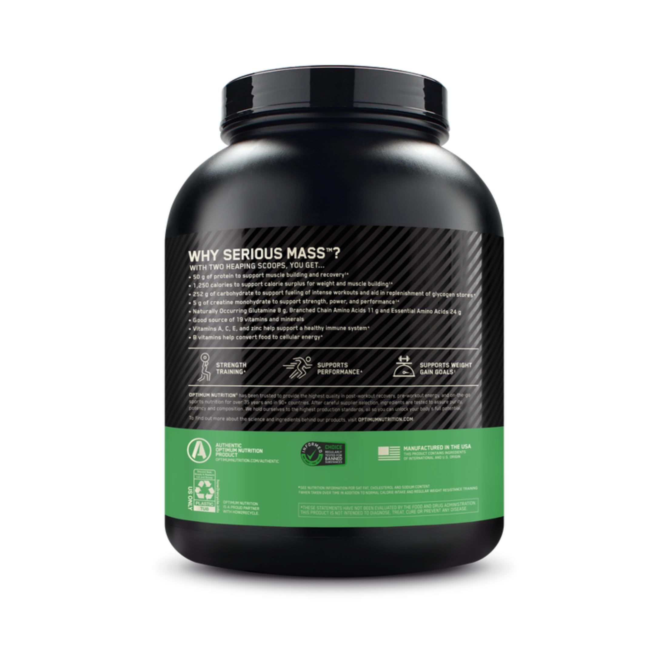 Optimum Nutrition Serious Mass Weight Gainer Pulver, Geschmack Erdbeere, 2.73kg, 8 Portionen