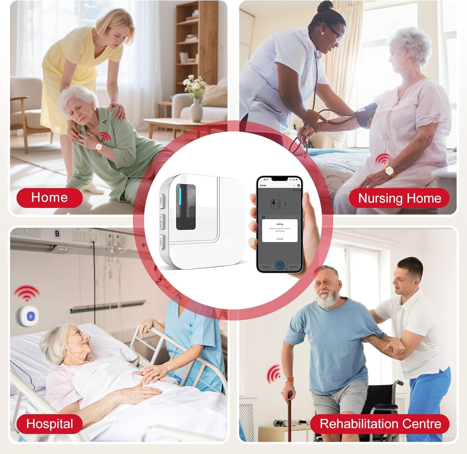 CallToU Pulsante di chiamata wireless Wi-Fi per caregiver per anziani a casa, allarme di emergenza APP per anziani, pazienti e disabili (TY01WH-US 2-1)