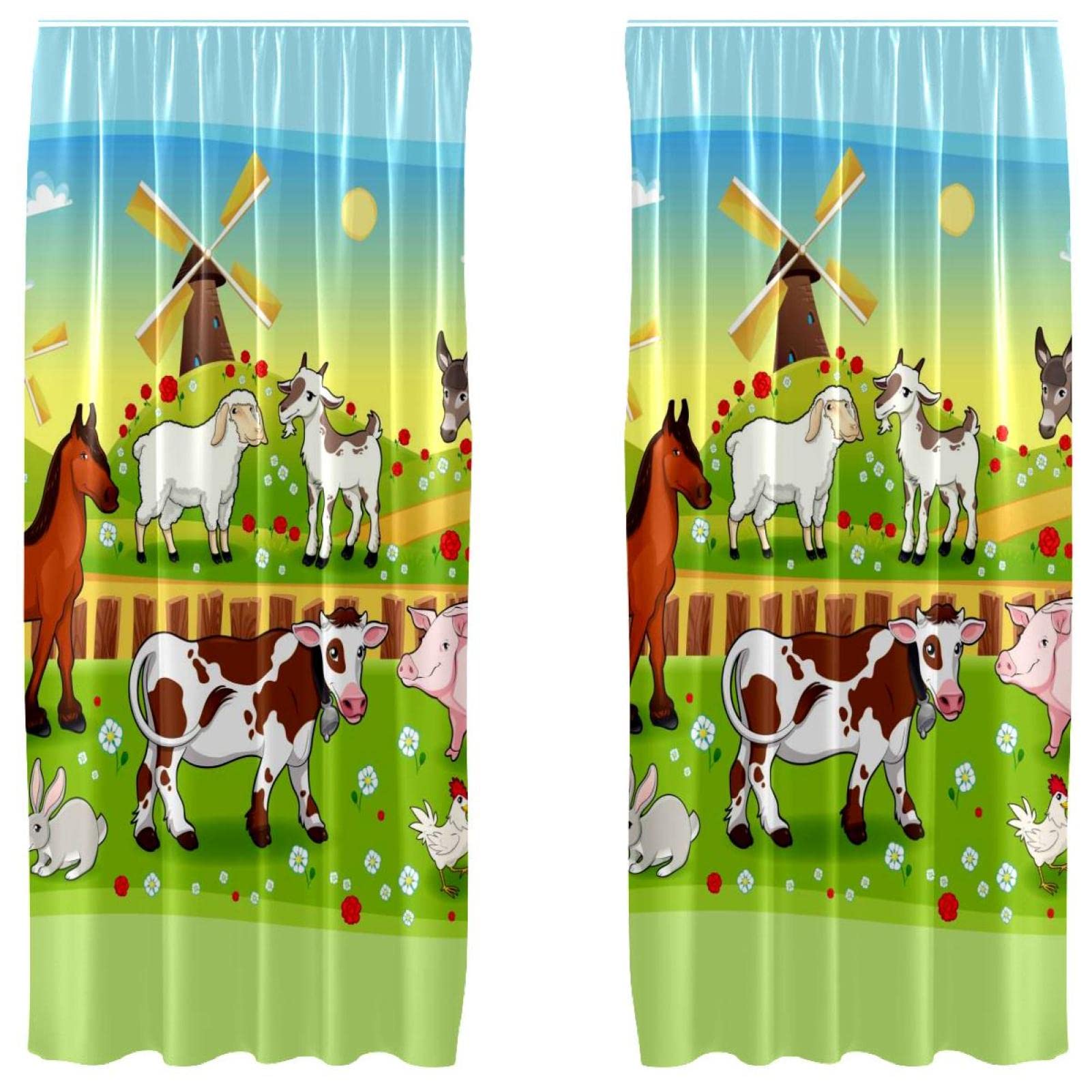 Cortinas opacas de animales de granja de 55 x 84 para cuarto de niños