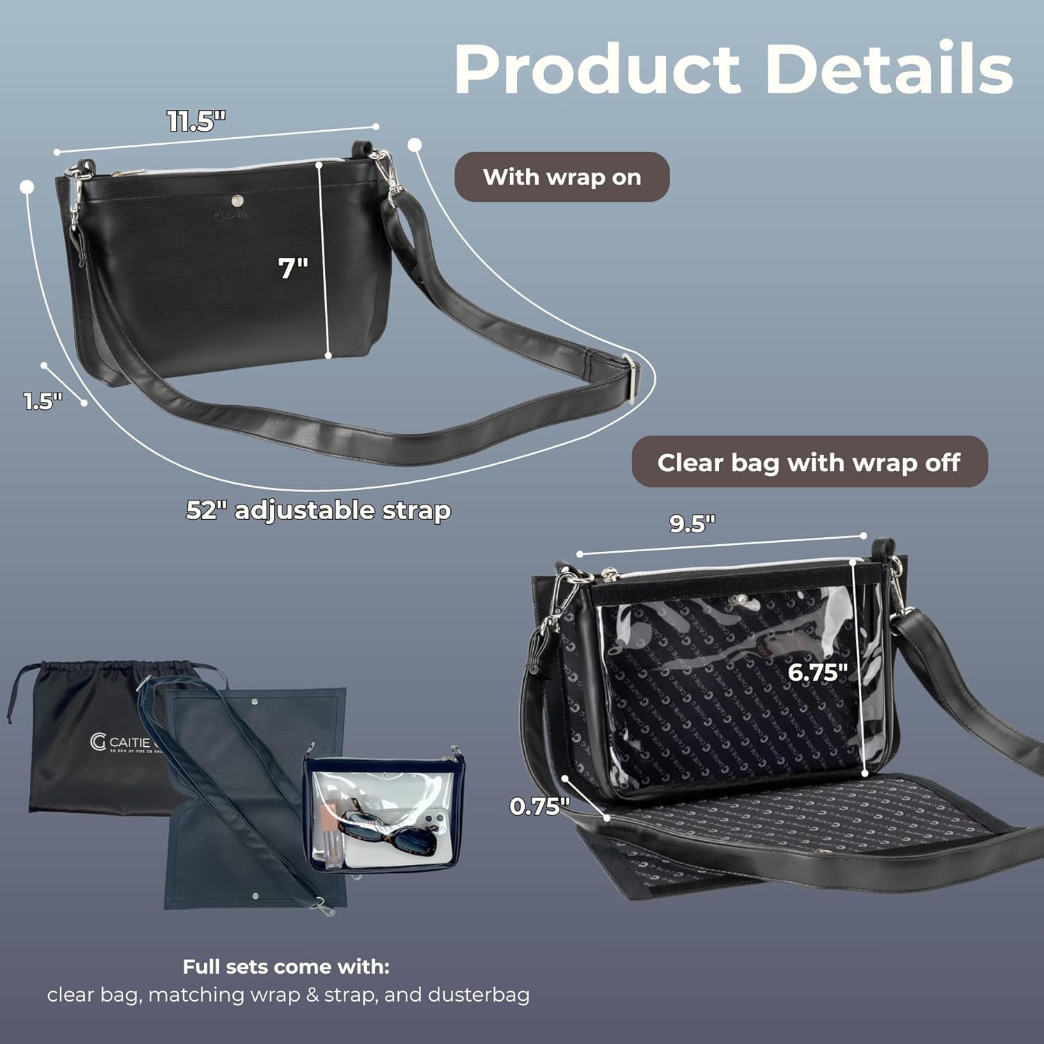 Clear Stadium Bag, with Privacy Mode with Removable Outer Wrap, Stadium Compliant Purse for Concerts, Sports, Events
