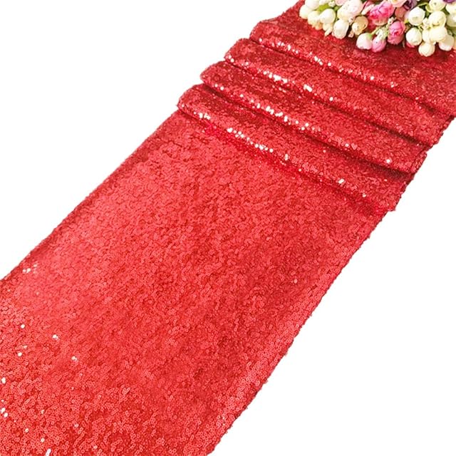 Time to Sparkle 12x108inch Glitter Sequin Table Runner Chair Sashes Swags Wedding Party Table Decoration Sequin Tablecloth- Sequin Red