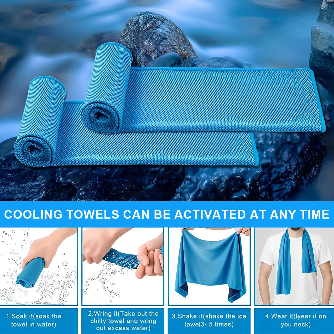 GXGM 3 Pezzi Asciugamano Rinfrescante in Microfibra - Asciugamani Refrigerante Perfetto per Lo Sport -Cooling Towel per Palestra, Tennis, Viaggio, Yoga,Unisex(Blu)