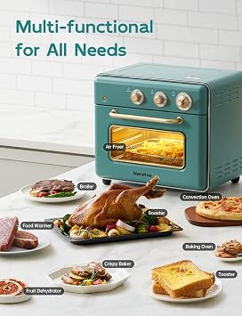 Neretva [21 QT& 6-in-1] Toaster Oven & Air Fryer, Compact Toaster Ovens Countertop with 5 Slices 1500W Rapid Heat Air Fryer Toaster Oven Combo Stainless Steel for Bake/Toast/Broil/Air Fryer/Defrost