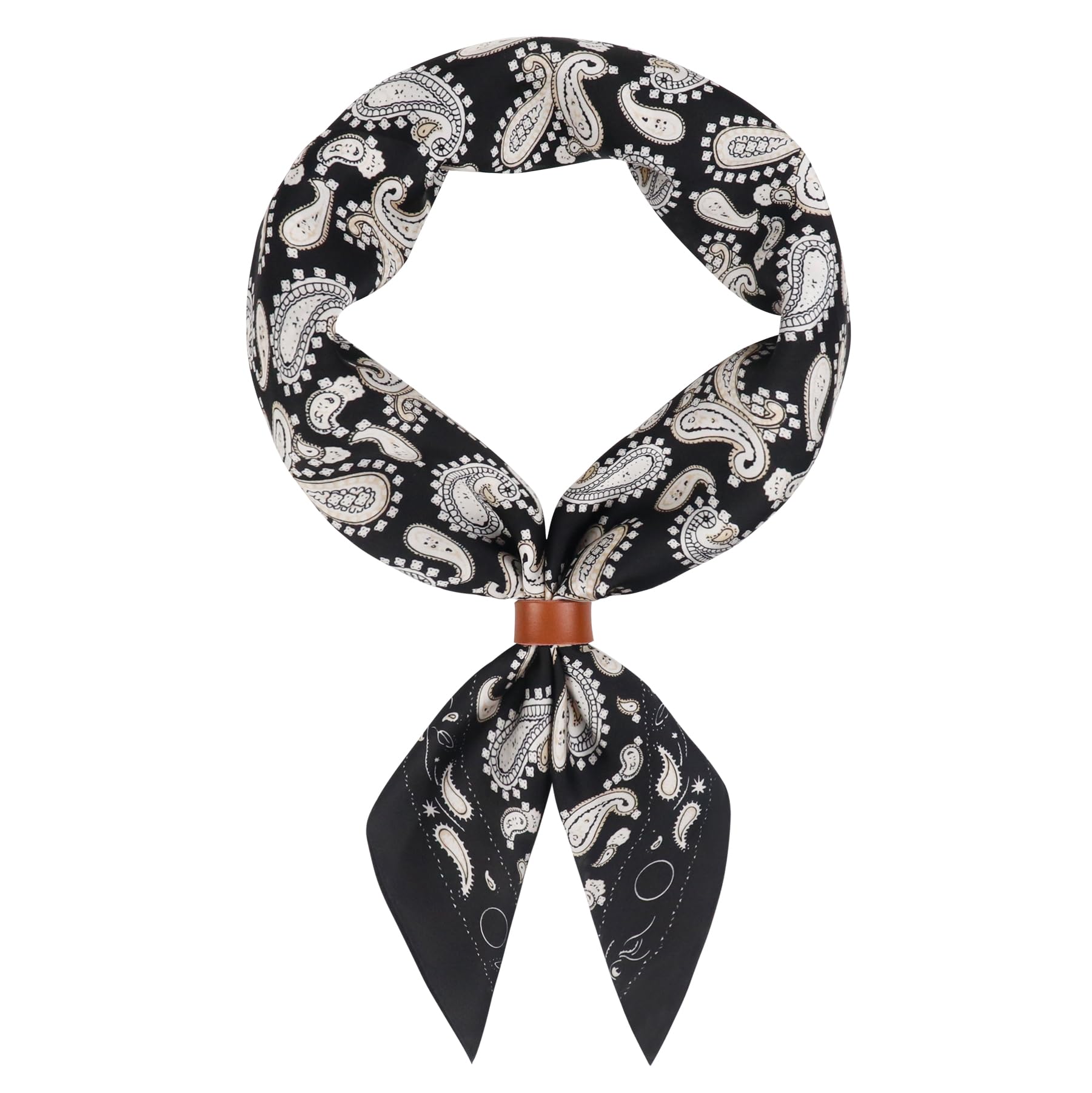 27.5 Inches Square Silk Feeling Neck Scarf for Men Necktie Silk Bandanas Pocket Square Cowboy Scarves (Black cashew flower)