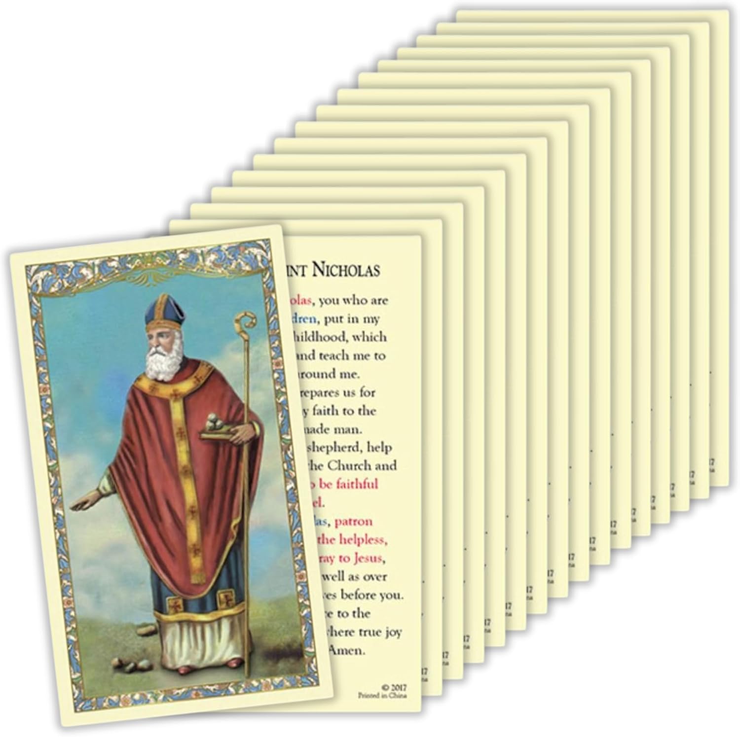 Needzo Traditional Saint Nicholas Prayer Card, Pack of 25