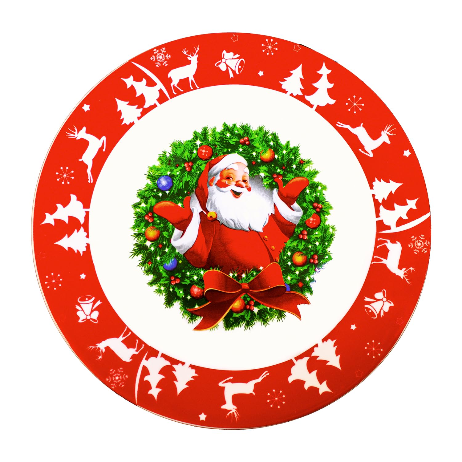 Lot de 18 Assiettes en Porcelaine de Noël pour 6 Personnes avec Décoration Père Noël et Guirlande