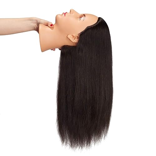 Miniatura 43 de Hairingrid Cabeza de maniquí de 20 a 22 pulgadas, 100% cabello humano, peluquero, cosmetología, maniquí, cabeza de entrenamiento, cabello y soporte