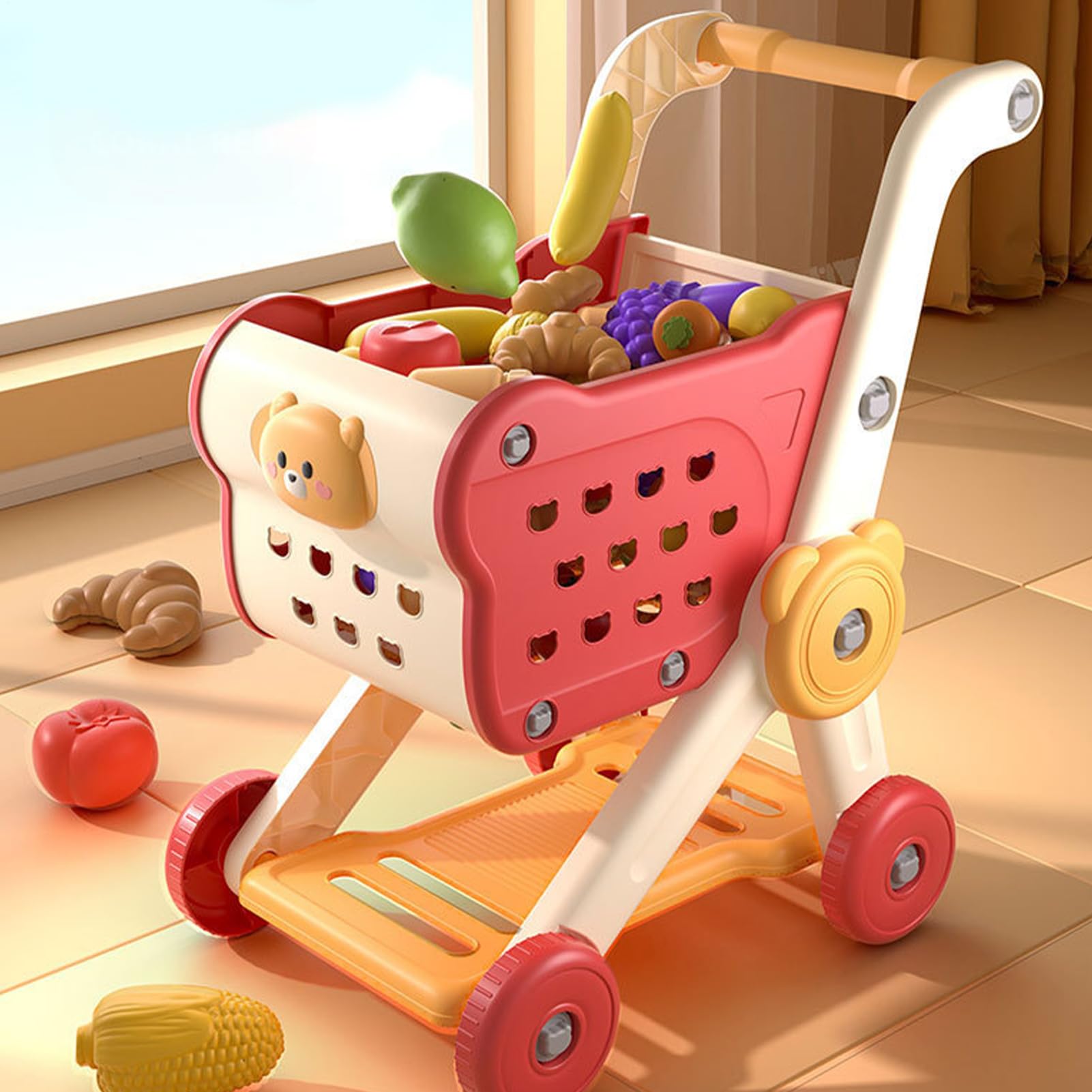 Carrello Spesa Per Bimbi Giocattoli Educativi Cucina Cibo Finto Di Ruolo | Set Carrellino Spesa Con Cibo Giocattolo Giocattoli Educativi 3+ Anni Bambini/e Regalo Compleanno Famiglia