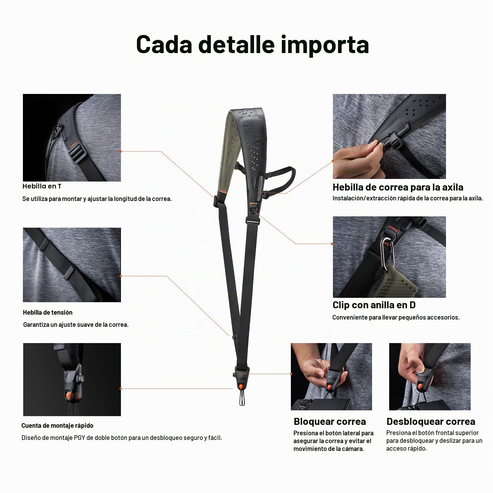 PGYTECH Camera Strap Pro, Correa Hombro Resistente de Liberación Rápida Con Correa Axilar Desmontable, Arnés Profesional