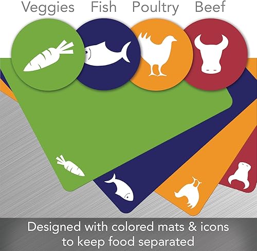 Miniatura 2 de Cut N' Funnel - Juego de 4 alfombrillas de plástico flexible multicolor fabricadas en los Estados Unidos, flexibles, sin BPA, aptas para lavavajillas