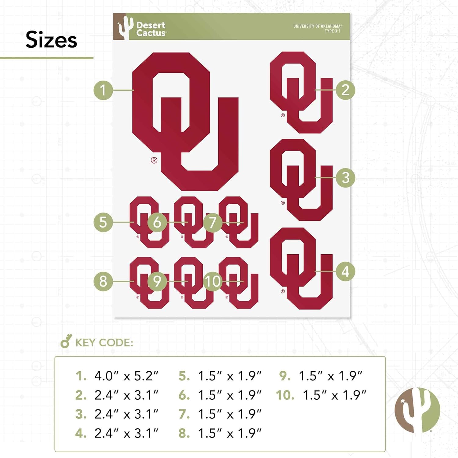 Desert Cactus University of Oklahoma Sticker Sooners Vinyl Decals Laptop Water Bottle Car Scrapbook T3 (Type 3-1) - Image 2