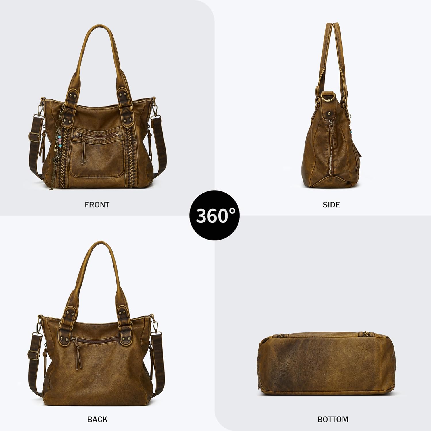 Worldlyda Crossbody Bags for Women Large Tote Soft Leather Purses Washed Y2K Hobo Vintage Handbag Shoulder City Bag - Image 3