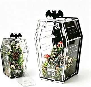 Gothic Coffin Spider Enclosure – Acrylic Terrarium for Jumping Spiders, Tarantula & Mantis | Magnetic Lock + Top Feeding Port | Anti-Escape Habitat with Ventilation | Starter Kit for Exotic Pet
