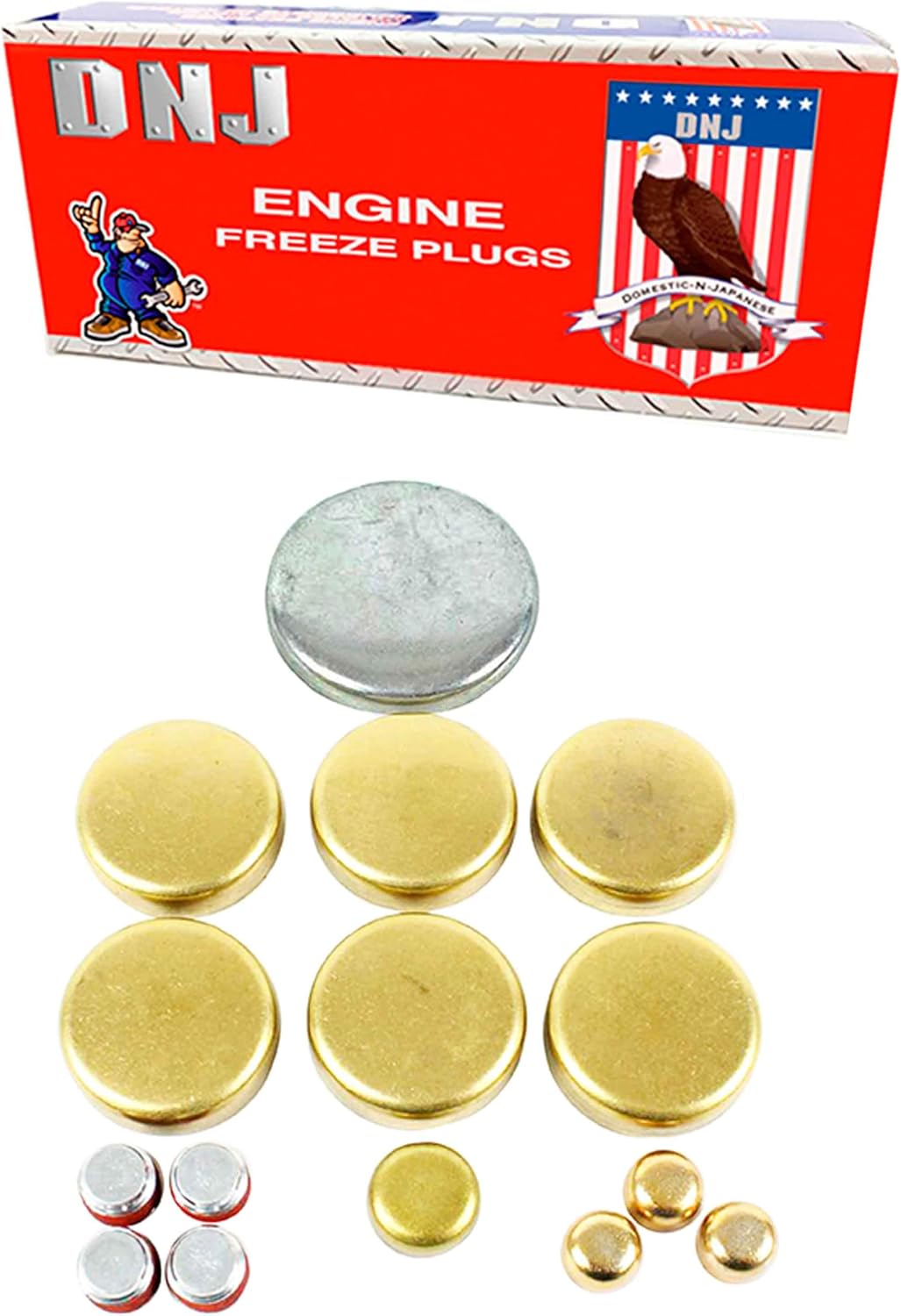 DNJ FPS4113 Brass Freeze Plug Set for 1962-2001 Ford, Lincoln, Mercury 300, Bronco, Caliente 4.3L-5.8L V8 16V OHV 5753cc