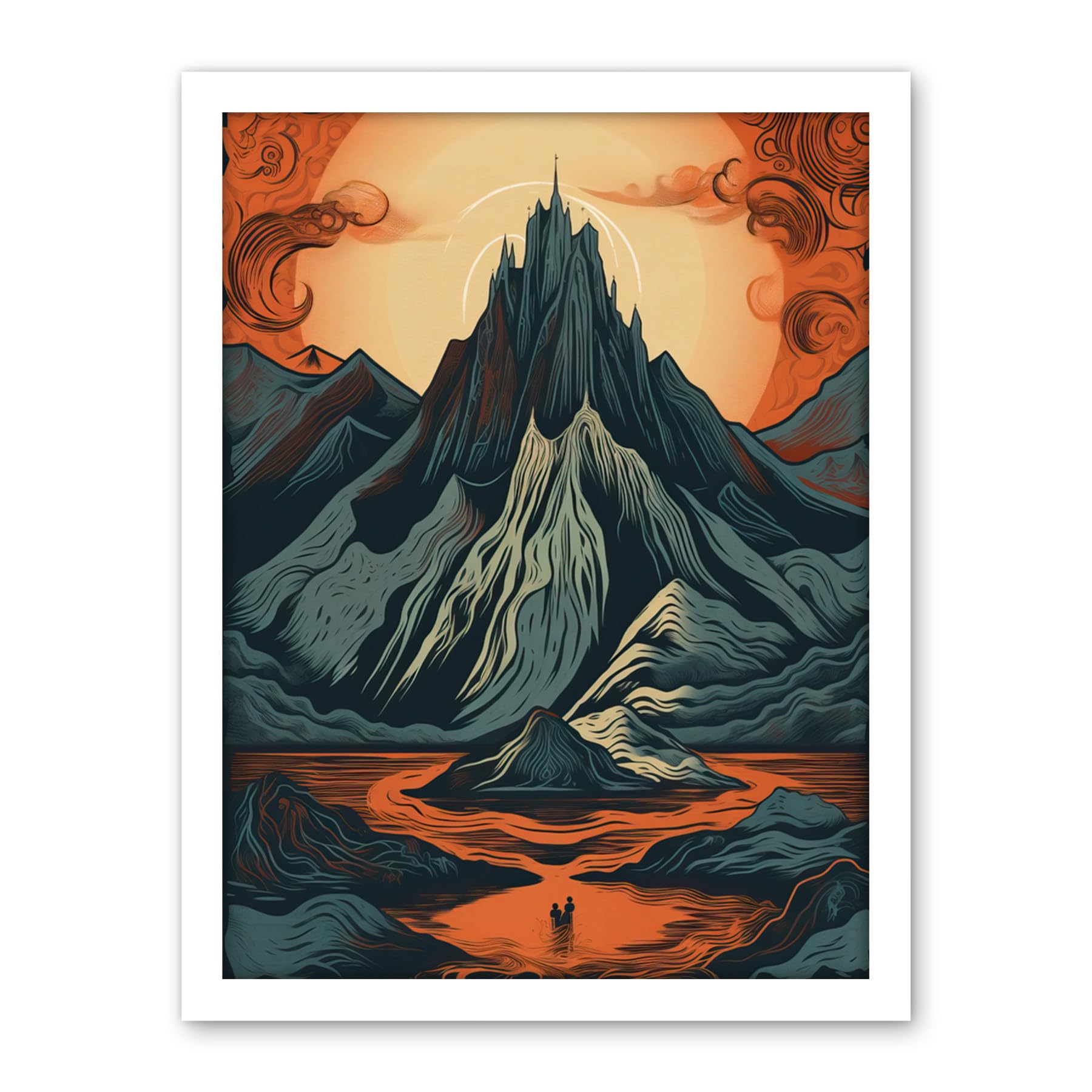 Artery8 Erebor The Lonely Mountain Landscape Illustration Artwork Framed Wall Art Print 18X24 Inch