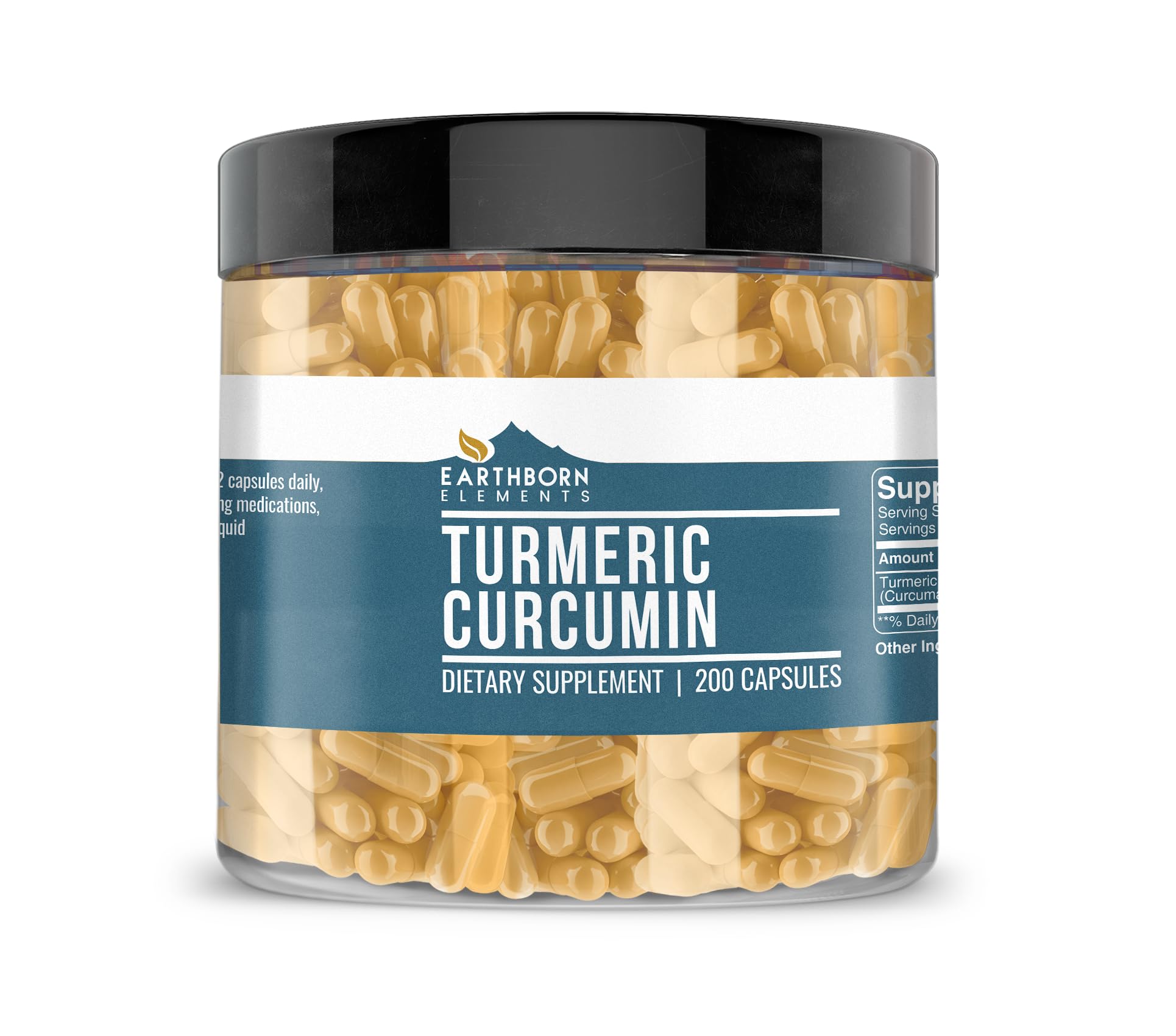 Earthborn Elements Turmeric Curcumin 200 Capsules, Pure & Undiluted, No Additives