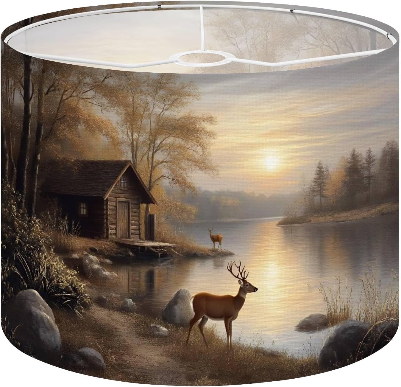 Drum Lamp Shades Deer Autumn Rustic Forest Cabin Animal Elk Hunting Framed Artwork Lampshade for Floor Lamps Table Lamp Pendant Light Linen 16"x16"x12" Replacement Large Lampshades