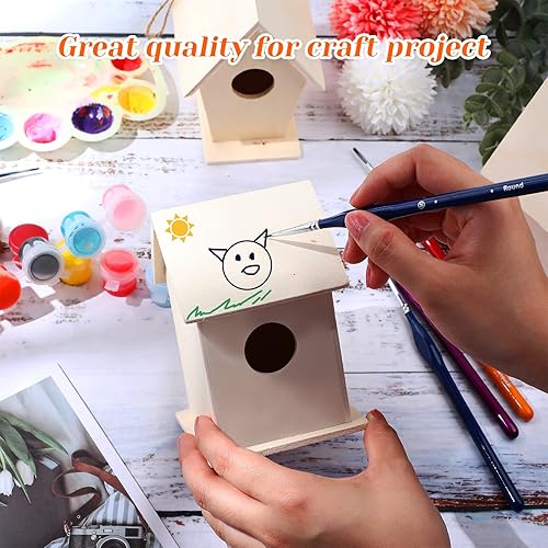 Miniatura 5 de Jetec Kit de 12 piezas de casa de pájaros de madera, para construir y pintar casas de pájaros sin terminar, artes de madera para niñas y niños,
