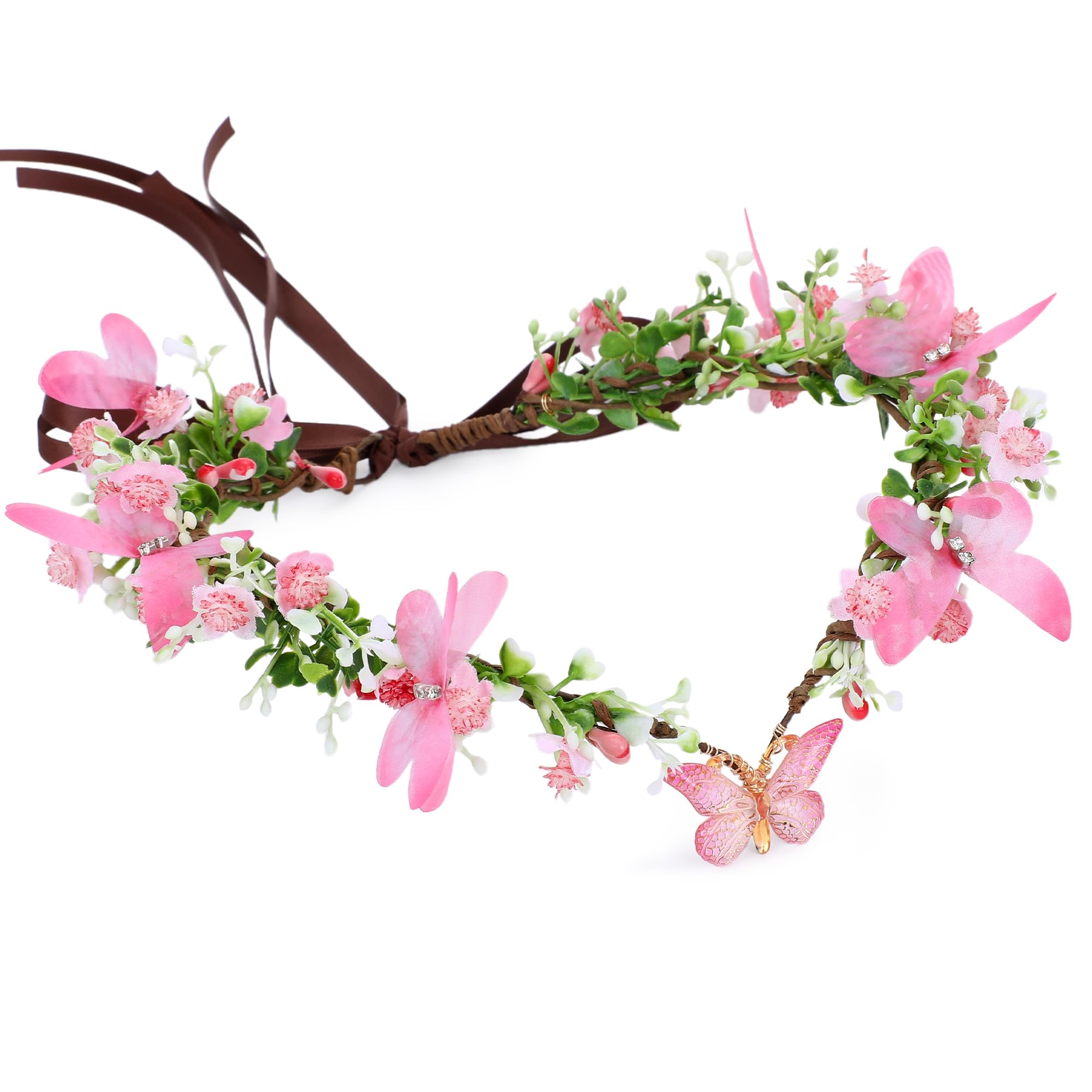 MOSTORY Handmade Fairy Butterfly Crown - Elf Flower Hadpiece Elven Headband for Women Girls Spring Wedding Maternity Shoot
