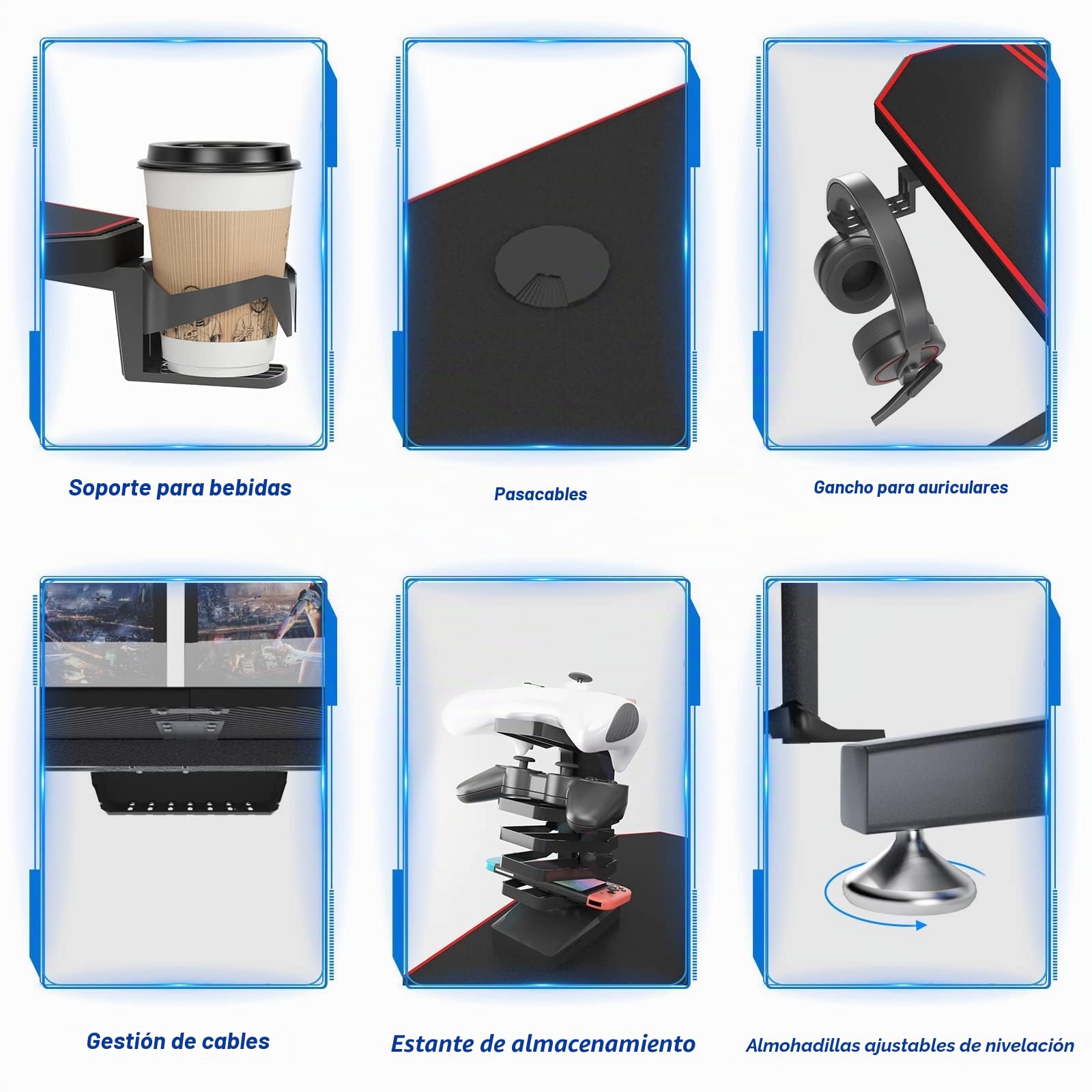 sogesfurniture Mesa de Juegos para computadora, Ergonomic Gaming Desk Mesa de Juegos para PC con Portavasos y Gancho para Auriculares, 140x65x75cm, Negro ST-Eagle-1400BK-BH