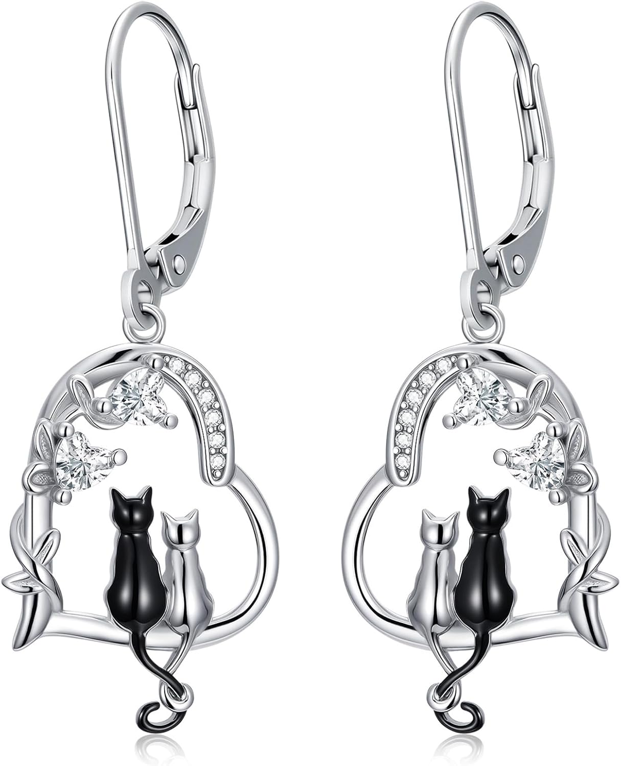 Black Cat/Chicken/Duck/Goat Earrings 925 Sterling Sliver Heart Animal Dangle Earrings Jewelry Birthday Gifts for Women Girlfriend Mom