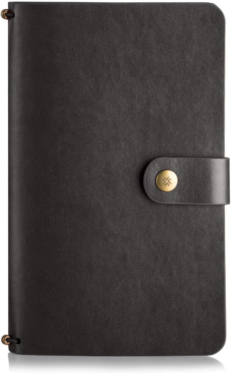 PENNLINE Quikrite Classic Premium Faux Leather Travel Journal Diary with Replaceable Plain and Lined Quikfill Notebook - Black