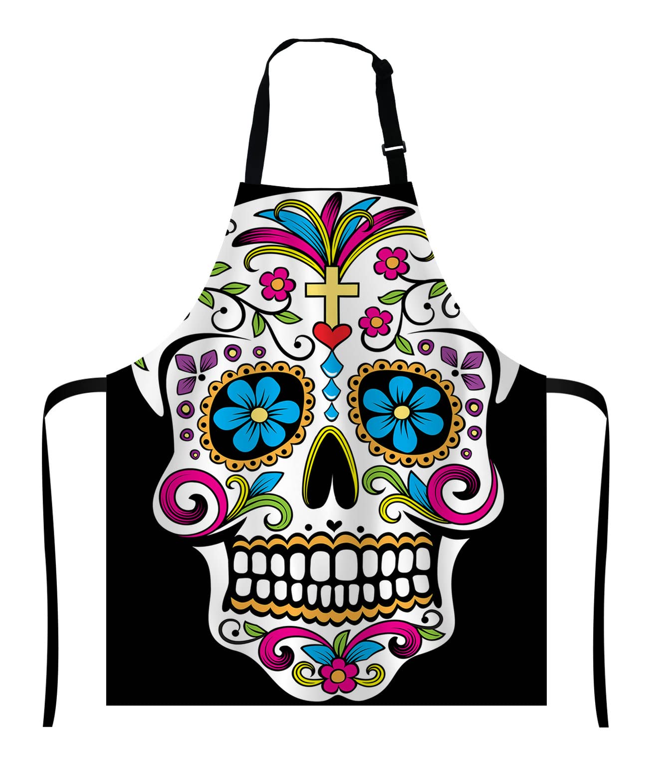 Wasach Sugar Skull Kitchen Cooking BBQ Chef,Funny Apron for Men, Women and Dad Presents, Presents for Men Birthday, Mothers Day Presents for Mom, Wife, Husband, Brother, Friends